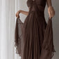 Vintage A-Linie Träger Bodenlanges Braunes Ballkleid nv1696