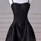 A-Linie, herzförmiger Ausschnitt, langes Satin-Ballkleid in Schwarz, langes Abendkleid in Schwarz, nv1469