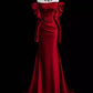 Robe de bal longue en satin bordeaux à épaules dénudées et sirène nv1552