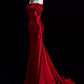 Robe de bal longue en satin bordeaux à épaules dénudées et sirène nv1552