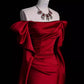 Robe de bal longue en satin bordeaux à épaules dénudées et sirène nv1552