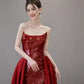 Red Mermaid Off-the-shoulder Sequined A-line Long Slit Ball Gown Evening Gown Party Dress nv2515