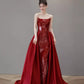 Red Mermaid Off-the-shoulder Sequined A-line Long Slit Ball Gown Evening Gown Party Dress nv2515