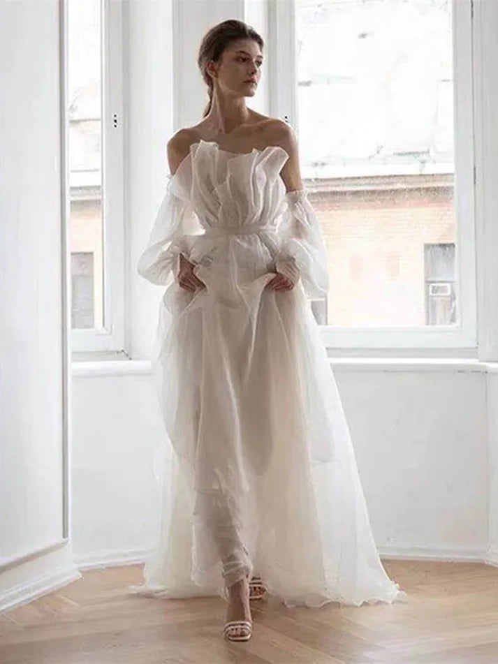 A-Linie, langes weißes Organza-Ballkleid, Abendkleider, nv1686