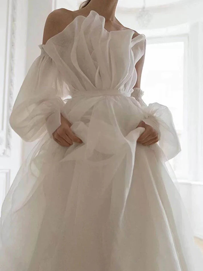 A-Linie, langes weißes Organza-Ballkleid, Abendkleider, nv1686