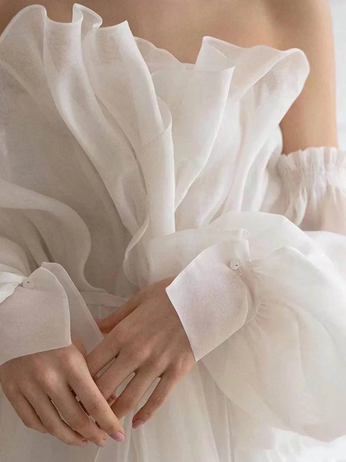 A-Linie, langes weißes Organza-Ballkleid, Abendkleider, nv1686