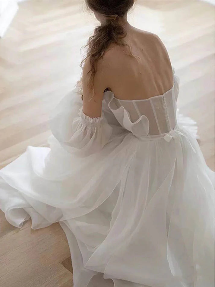 A-Linie, langes weißes Organza-Ballkleid, Abendkleider, nv1686