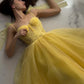 Yellow sweetheart neckline fashion cute tulle spaghetti straps long prom dress evening dress party dress homecoming dress nv3032