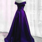 Simple A-line Off-shoulder Purple Satin Long Ball Gown Evening Dress nv3011