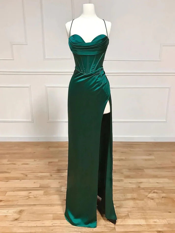 Robe de bal longue verte à col en cœur et sirène nv1557