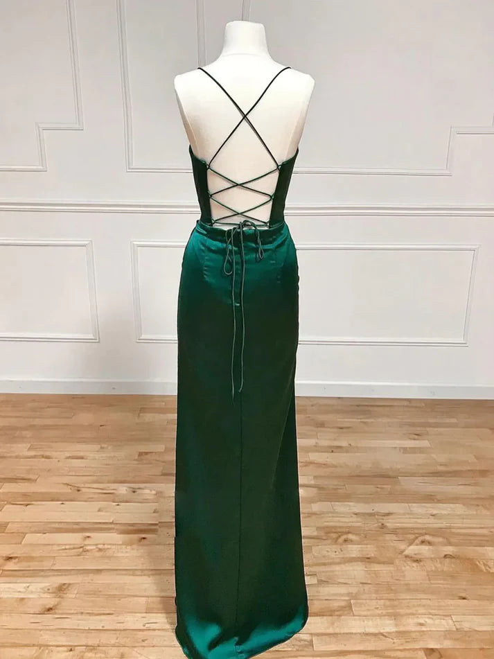 Robe de bal longue verte à col en cœur et sirène nv1557