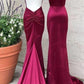 Rot/Lila Mode Sexy V-Ausschnitt Spaghettiträger Lange Rückenfreie Krawatte Meerjungfrau Fit Bodenlangen Ballkleid Abendkleid Partykleid nv3668