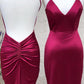 Rot/Lila Mode Sexy V-Ausschnitt Spaghettiträger Lange Rückenfreie Krawatte Meerjungfrau Fit Bodenlangen Ballkleid Abendkleid Partykleid nv3668