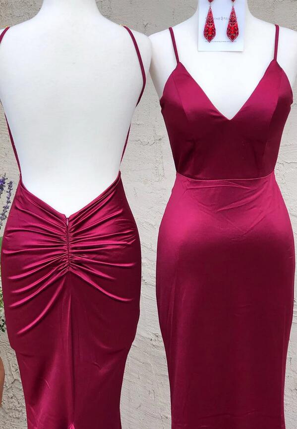 Rot/Lila Mode Sexy V-Ausschnitt Spaghettiträger Lange Rückenfreie Krawatte Meerjungfrau Fit Bodenlangen Ballkleid Abendkleid Partykleid nv3668
