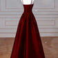 Sexy Burgundy A-Line Strapless Satin Long Ball Gown Evening Dress nv2138