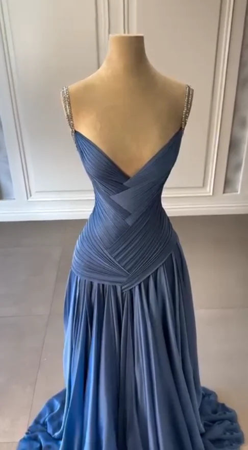 NiceVestidos - Robe de soirée longue en satin bleu NV5951