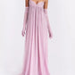 Wunderschönes, glänzendes, schulterfreies, langes Chiffon-Ballkleid mit Spaghettiträgern in Rosa, NV5213