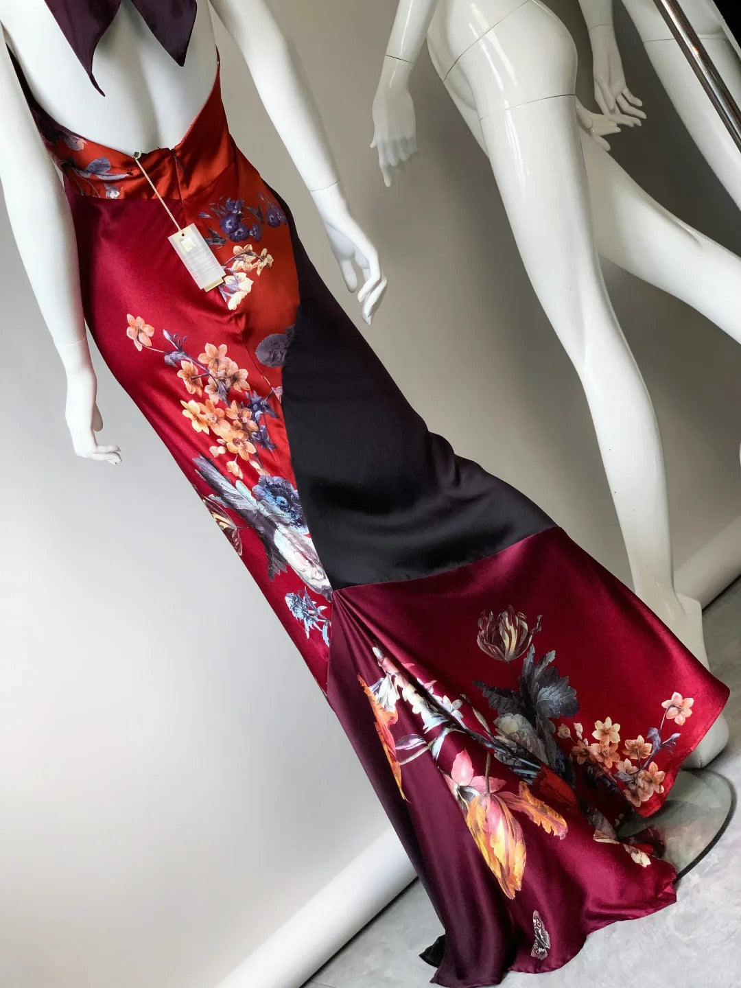 Rotes, bezauberndes, langes Satin-Ballkleid mit Blumenmuster, Abendkleid, Partykleid, nv5137