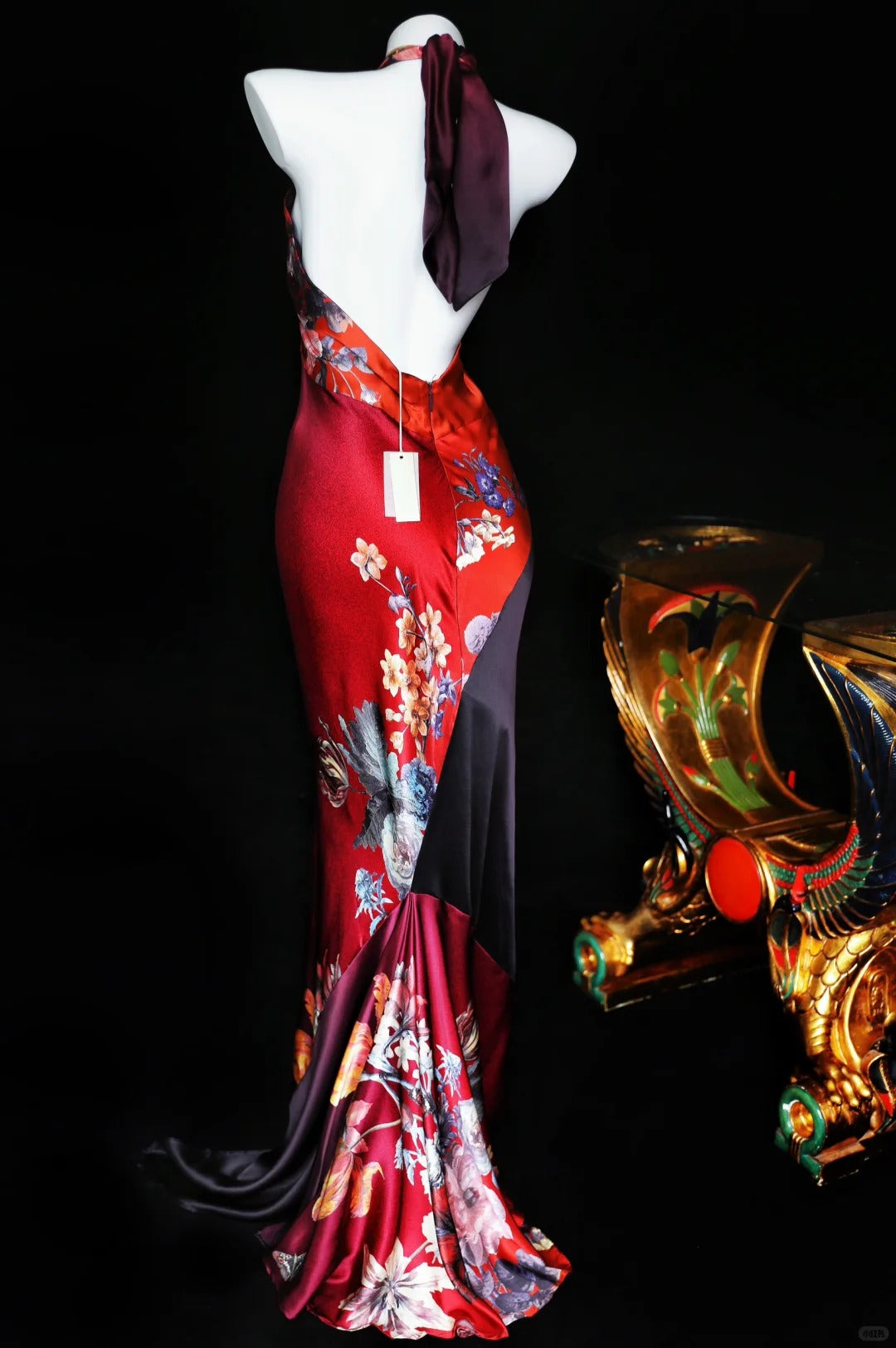 Rotes, bezauberndes, langes Satin-Ballkleid mit Blumenmuster, Abendkleid, Partykleid, nv5137