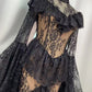 Gothic Dark Style Vintage Luxury Fairy Style High-Neck Bell-Sleeve Gown | Black/White Lace Sheer Multi-Layer Ruffled Maxi Dress for Wedding Retro Theme Party Luxury Dinner NV6284
