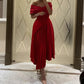 Rotes A-Linien-Abendkleid aus Chiffon mit schulterfreien Rüschen und Ballkleid, Partykleid, Geburtstagskleid, nv2197