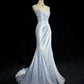 Blue ball gown elegant spaghetti straps ball gown pleated sweetheart neckline sexy backless fishtail celebrity party evening dress nv4153