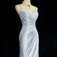Blue ball gown elegant spaghetti straps ball gown pleated sweetheart neckline sexy backless fishtail celebrity party evening dress nv4153