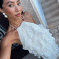 Weißes trägerloses langes Abendkleid aus Bubble-Tüll, Partykleid NV2700