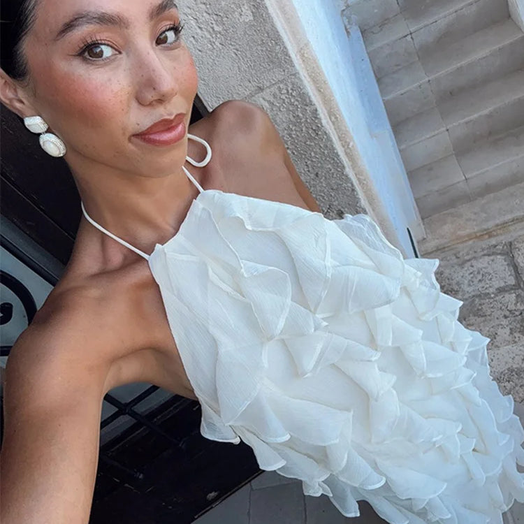 Weißes trägerloses langes Abendkleid aus Bubble-Tüll, Partykleid NV2700
