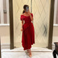Rotes A-Linien-Abendkleid aus Chiffon mit schulterfreien Rüschen und Ballkleid, Partykleid, Geburtstagskleid, nv2197