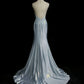Blue ball gown elegant spaghetti straps ball gown pleated sweetheart neckline sexy backless fishtail celebrity party evening dress nv4153