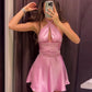 Robe mini en satin rose élégante dos nu sans manches, robe de soirée ajustée, robe de soirée, robe de soirée, robe de soirée, nv1880