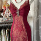 Rot Retro Mode Sexy Spaghettiträger Exquisite Spitze Meerjungfrau Schlank Ballkleid Langes Partykleid Ballkleid Abendkleid nv3853