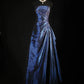 Marineblau Wunderschönes glänzendes Vintage-Mode-Schulterfreies, exquisites, langes Satin-Ballkleid mit Perlenbesatz, elegantes Partykleid, Abschlussballkleid nv3852