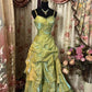 Robe de bal vintage verte scintillante, sans bretelles, longue robe de soirée en satin, nv3768