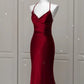 Robe de soirée sirène bordeaux sexy et exquise, bretelles spaghetti, longueur au sol, en satin, dos nu, robe de bal, robe de soirée nv3601