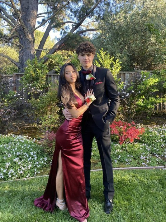 Dark purple stylish elegant long satin backless ball gown evening dress nv3626