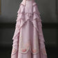 Robe de soirée longue en satin rose vintage, décolleté en cœur, à volants, nv3777