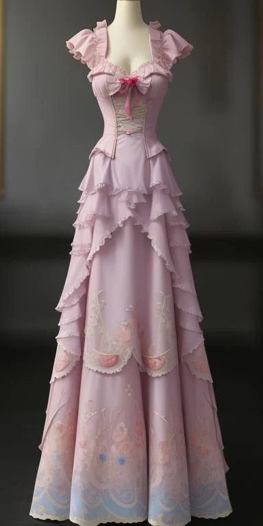 Robe de soirée longue en satin rose vintage, décolleté en cœur, à volants, nv3777