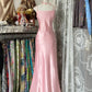 Robe de soirée longue rose style rétro, style sirène, bretelles, longueur au sol, en satin et dentelle, robe de bal, NV5641