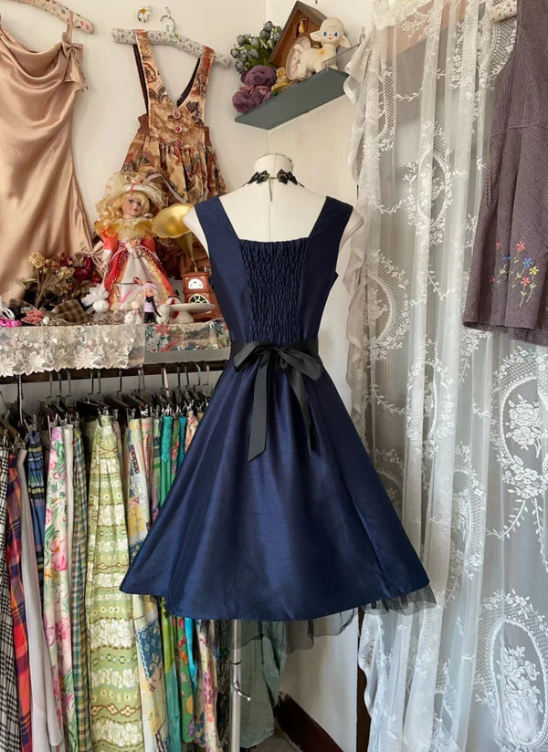 Marineblaues Homecoming-Vintage-A-Linien-Kurzes Geburtstagskleid Ballkleid nv4300