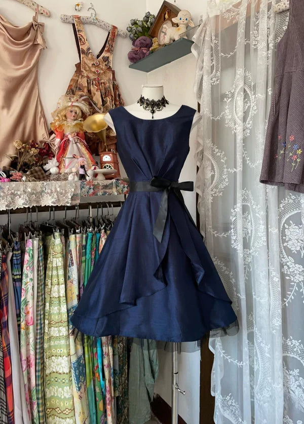 Marineblaues Homecoming-Vintage-A-Linien-Kurzes Geburtstagskleid Ballkleid nv4300