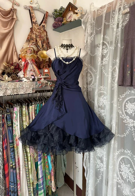 Marineblaues Vintage-Kurzes Homecoming-Kleid Geburtstagskleid nv4294