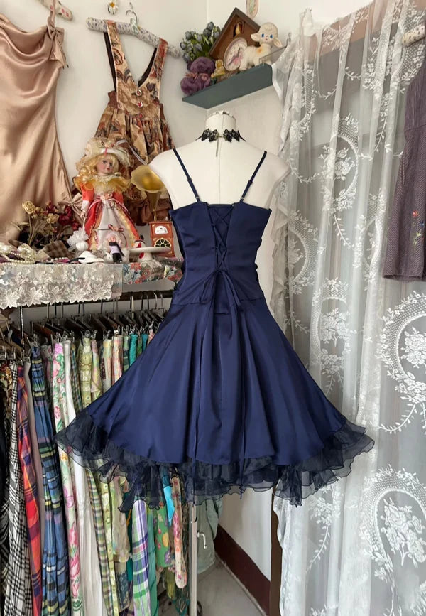 Marineblaues Vintage-Kurzes Homecoming-Kleid Geburtstagskleid nv4294