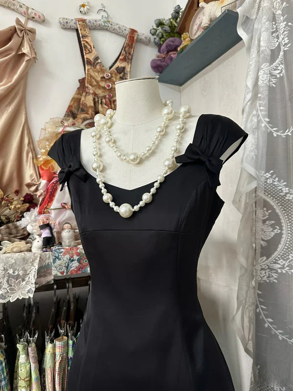 Schwarzes Vintage Homecoming-Kleid, Ballkleid, kurzes Satin-Geburtstagskleid, nv4299