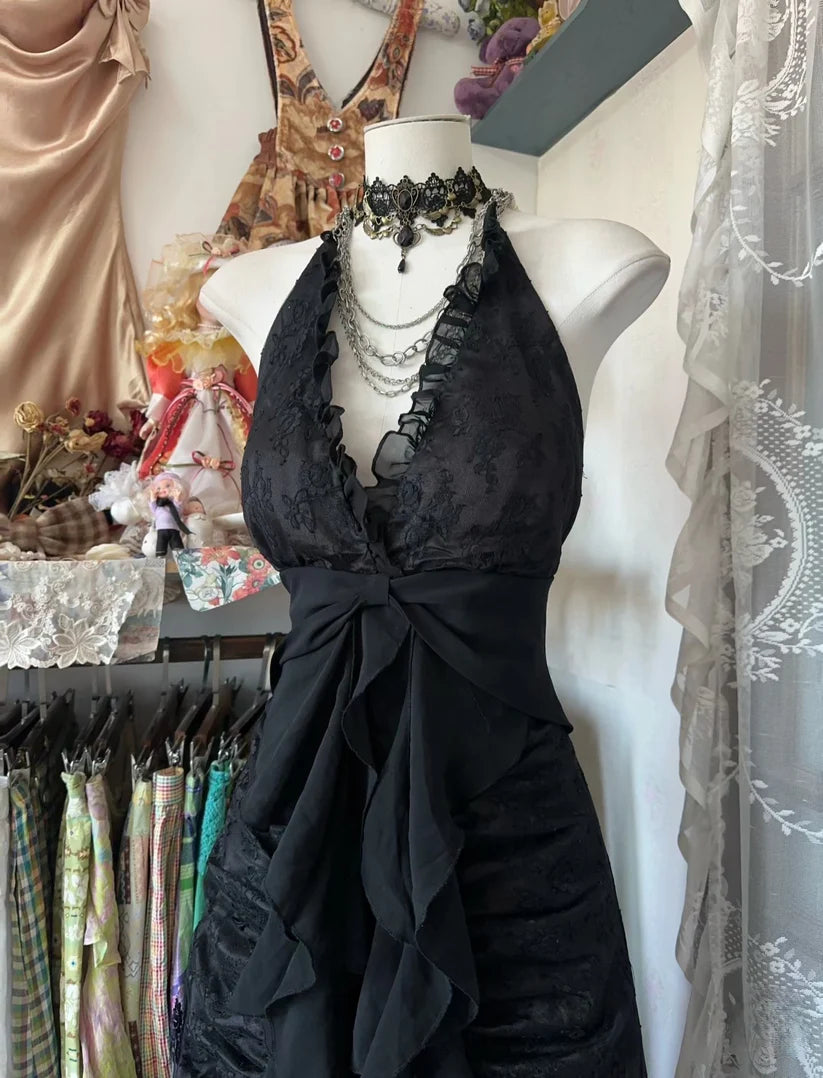 Robe de soirée longue en dentelle noire, décolleté en V, sexy et élégante, robe de bal nv2954