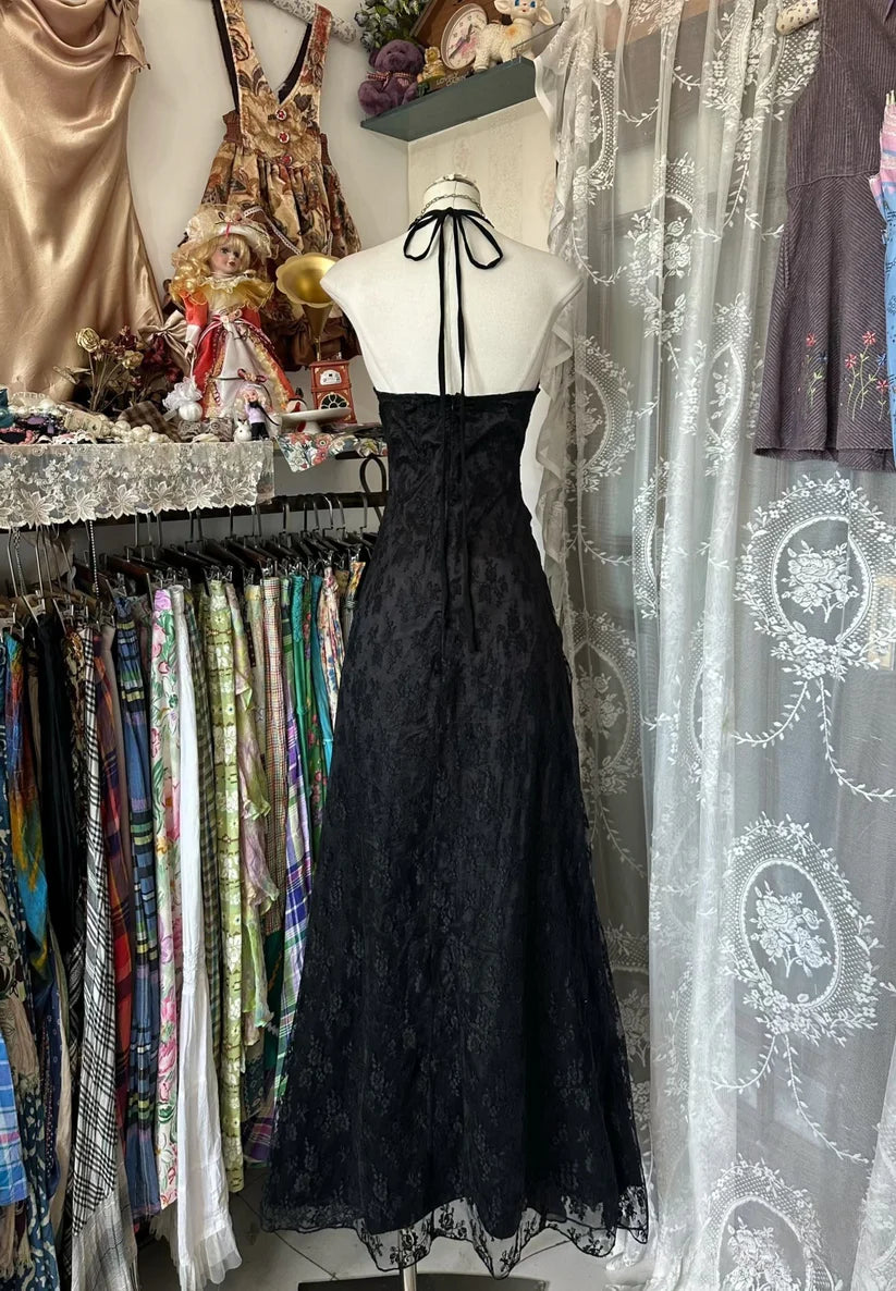 Robe de soirée longue en dentelle noire, décolleté en V, sexy et élégante, robe de bal nv2954
