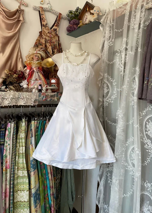 Weißes A-Linie Retro Kurzes Homecoming-Kleid Geburtstagskleid nv4296