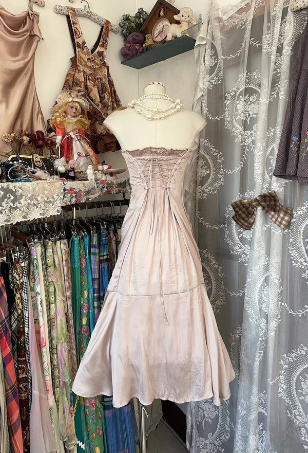 Robe de soirée courte rose style rétro, robe d'anniversaire sirène à épaules dénudées, nv4295