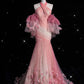 Rosa Wunderschöne Retro Mode Elegante Blumen Meerjungfrau Hosenträger Lange Meerjungfrau Tüll Bodenlangen Abendkleid Ballkleid nv3829